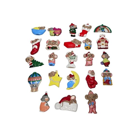 Vintage Ceramic Hand Painted Mouse Mice Christmas Ornaments Lot of 23 - Picture 1 of 9